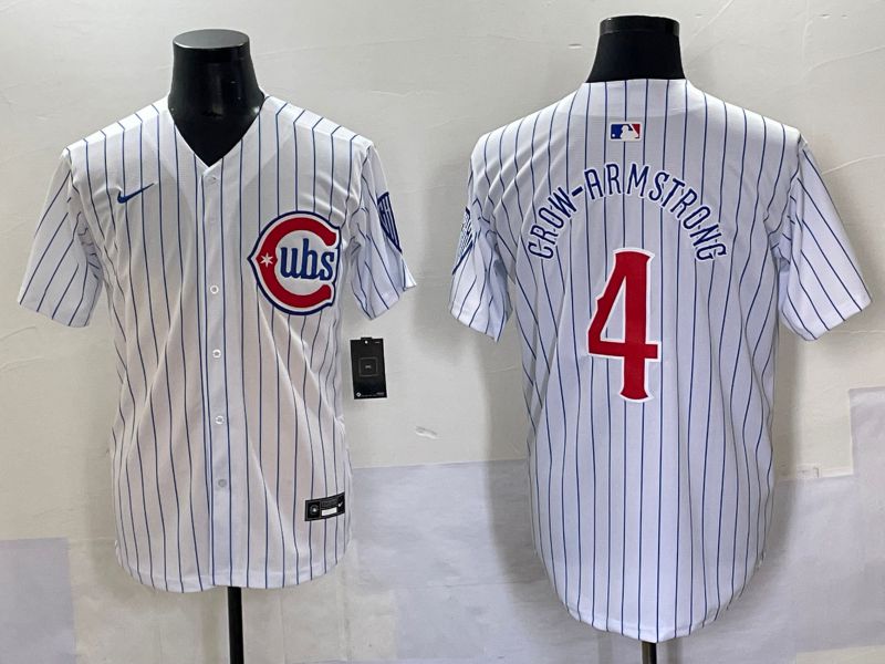 Men 2025 Chicago Cubs #4 Crow-Armstrong White Stripe Fashion Nike MLB Jersey style 7034